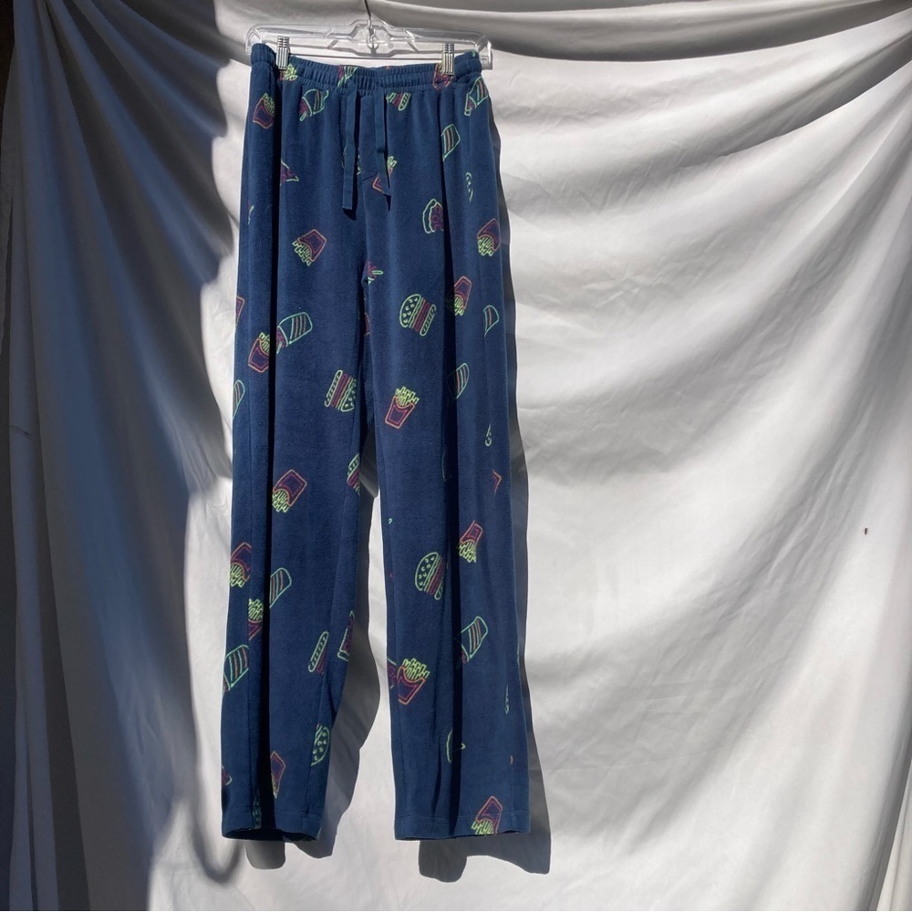 Nordstrom blue fleece pajama bottoms burgers pizza fry graphics size medium
